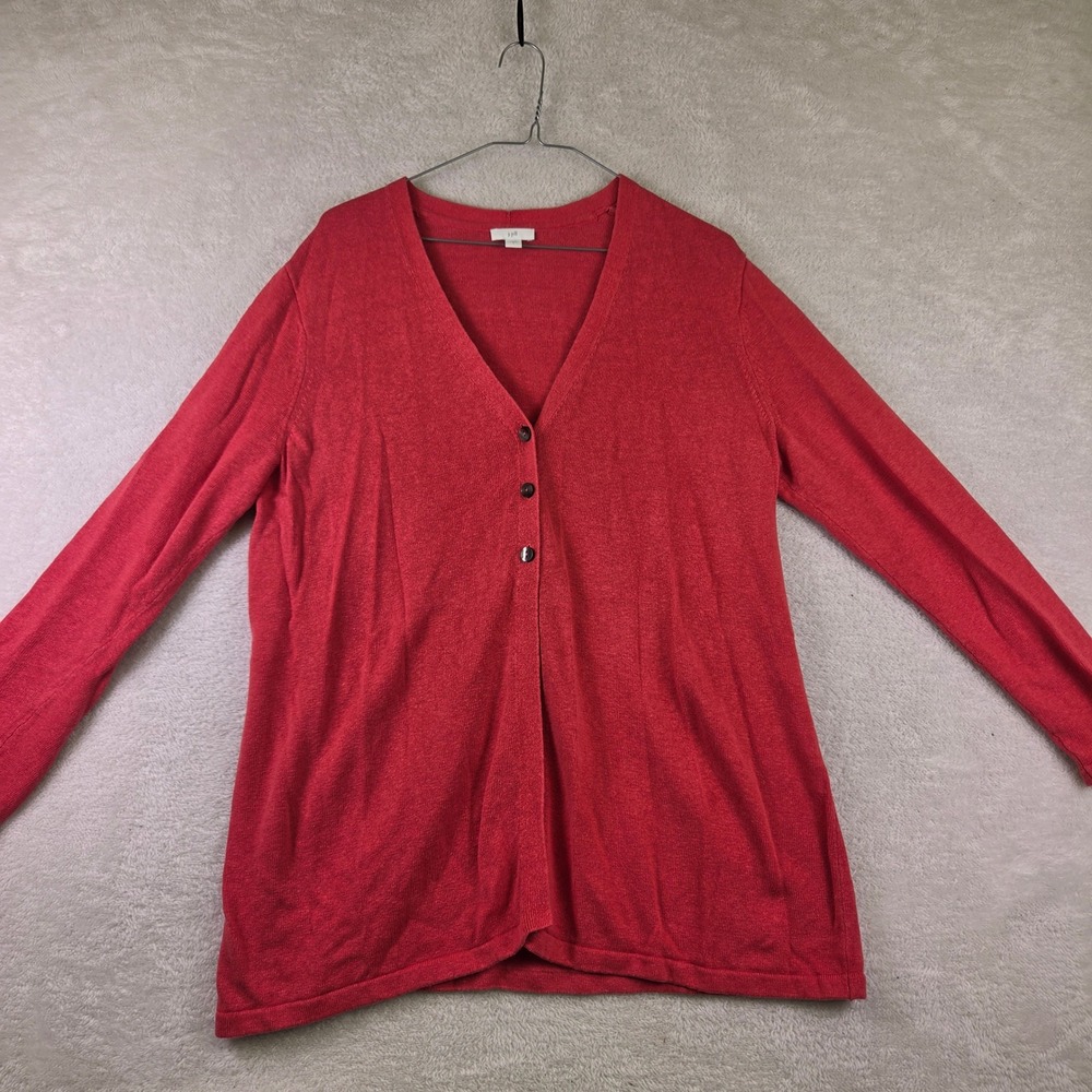 J. Jill Red V-Neck Button Front Cardigan Sweater Womens Large Long Sleeve